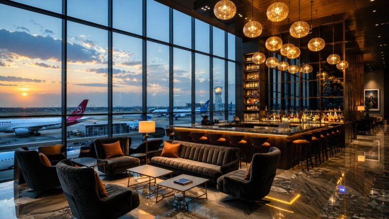Salon VIP d’aéroport pour les voyageurs Air Algérie préparant leur voyage en Algérie