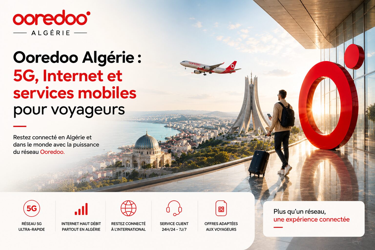 Ooredoo Algérie propose la 5G, Internet mobile et des services connectés pour les voyageurs en Algérie.