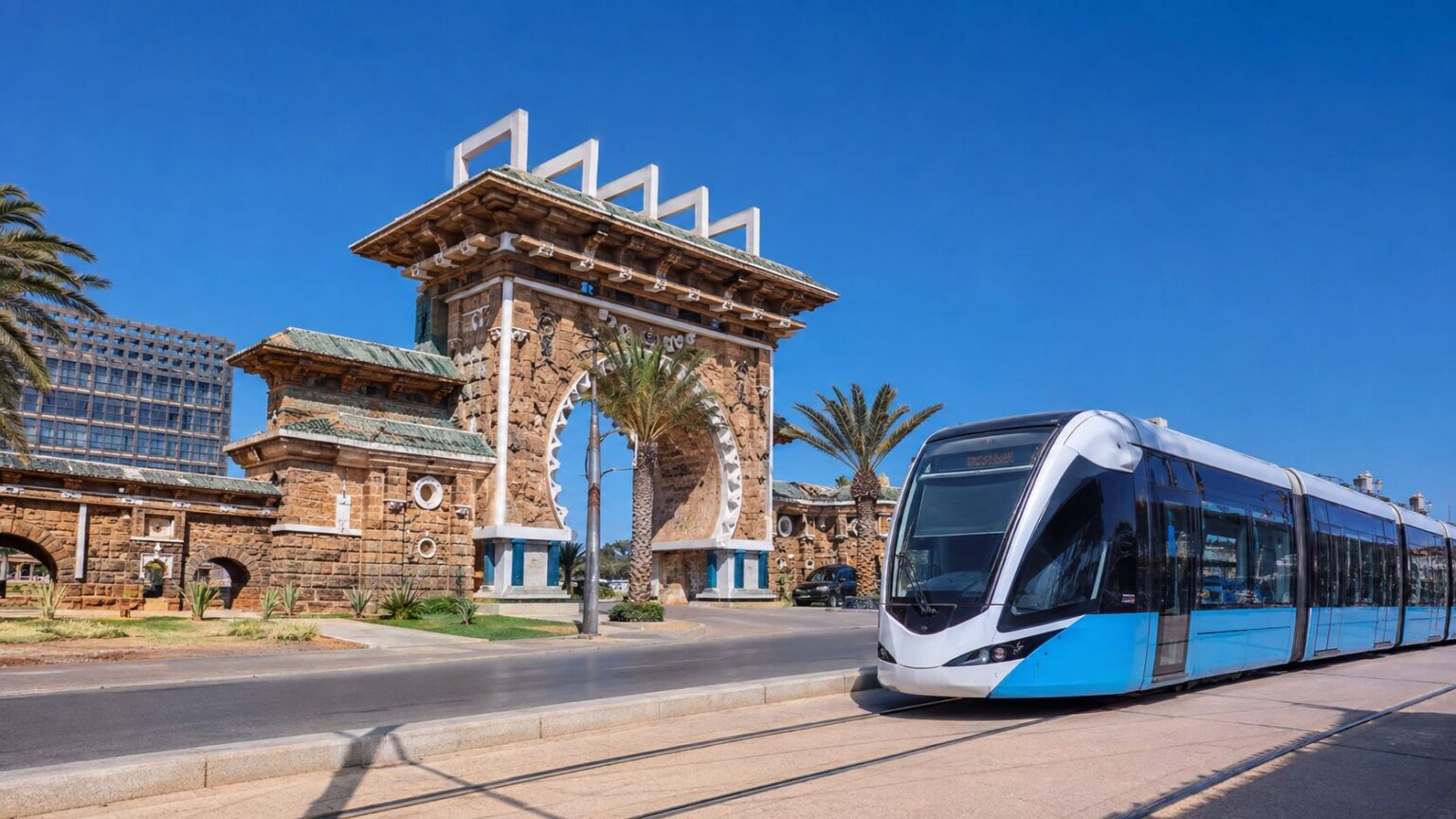 Tramway SETRAM en Algérie devant une station urbaine